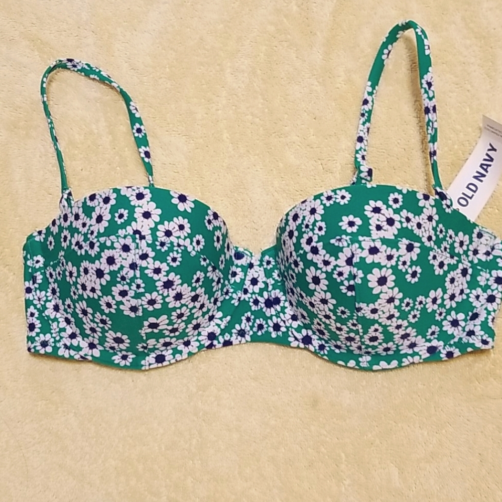 Old Navy Green Floral Bikini Top